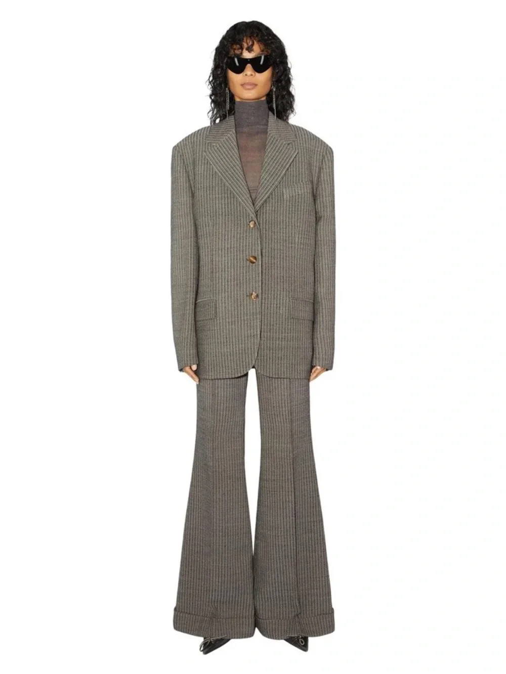 Acne Studios Multi Taupe Pinstripe Wool Blazer EU 32 / US 0 - Picture 2 of 7